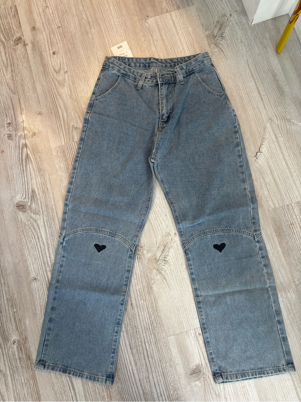 light blue Wide-Leg Jeans with Heart Knee Patches